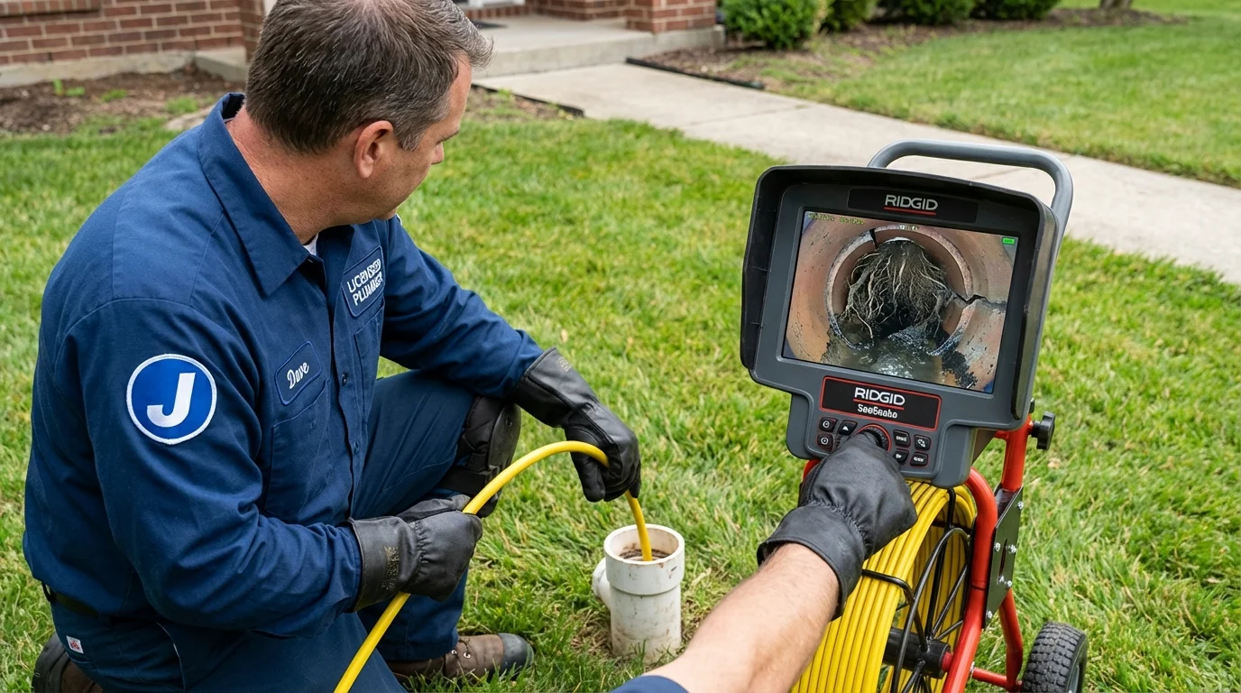 Sewer camera inspection being performed by Johns Plumbing LLC in Waterville