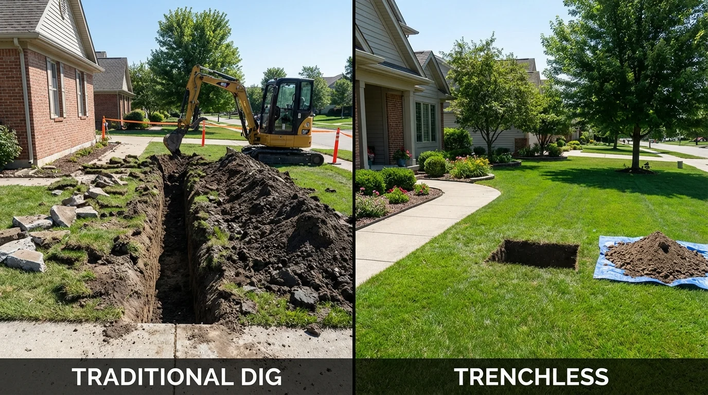 Trenchless sewer repair with minimal yard damage versus traditional excavation in Waterville, MN